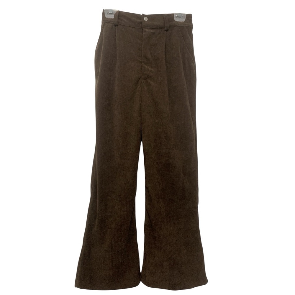 CORDUROY Straight Pants Brown Gartered‎ Wideleg Flared Warm Vintage Style Small
